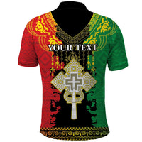 Personalised Ethiopia Polo Shirt Lion Of Judah Mix African Pattern - Wonder Print Shop