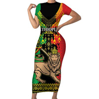 Personalised Ethiopia Short Sleeve Bodycon Dress Lion Of Judah Mix African Pattern - Wonder Print Shop