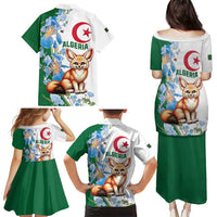 Algeria Fennec Fox Family Matching Puletasi and Hawaiian Shirt Blue Isris Flower