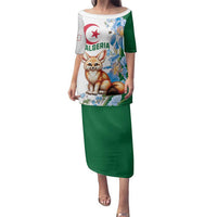 Algeria Fennec Fox Family Matching Puletasi and Hawaiian Shirt Blue Isris Flower