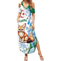 Algeria Fennec Fox Family Matching Summer Maxi Dress and Hawaiian Shirt Blue Isris Flower