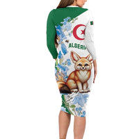 Algeria Fennec Fox Long Sleeve Bodycon Dress Blue Isris Flower