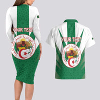 Personalised Algeria Couples Matching Long Sleeve Bodycon Dress and Hawaiian Shirt Coat Of Arms With Islamic Pattern