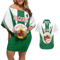 Personalised Algeria Couples Matching Off Shoulder Short Dress and Hawaiian Shirt Coat Of Arms With Islamic Pattern