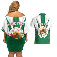 Personalised Algeria Couples Matching Off Shoulder Short Dress and Hawaiian Shirt Coat Of Arms With Islamic Pattern