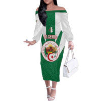 Personalised Algeria Family Matching Off The Shoulder Long Sleeve Dress and Hawaiian Shirt Coat Of Arms With Islamic Pattern