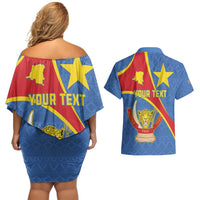 Personalised DR Congo Couples Matching Off Shoulder Short Dress and Hawaiian Shirt Coat Of Arms African Pattern