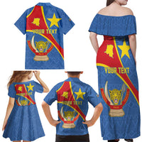 Personalised DR Congo Family Matching Off Shoulder Maxi Dress and Hawaiian Shirt Coat Of Arms African Pattern