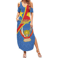 Personalised DR Congo Family Matching Summer Maxi Dress and Hawaiian Shirt Coat Of Arms African Pattern