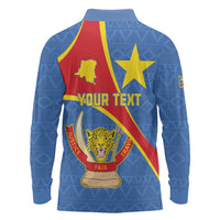 Personalised DR Congo Long Sleeve Polo Shirt Coat Of Arms African Pattern