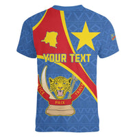 Personalised DR Congo Women V-Neck T-Shirt Coat Of Arms African Pattern