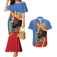 DR Congo Okapi Couples Matching Mermaid Dress and Hawaiian Shirt With Coat Of Arms