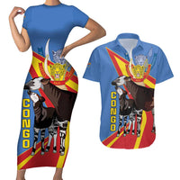 DR Congo Okapi Couples Matching Short Sleeve Bodycon Dress and Hawaiian Shirt With Coat Of Arms