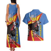 DR Congo Okapi Couples Matching Tank Maxi Dress and Hawaiian Shirt With Coat Of Arms