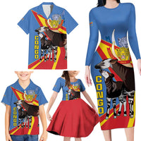 DR Congo Okapi Family Matching Long Sleeve Bodycon Dress and Hawaiian Shirt With Coat Of Arms