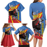 DR Congo Okapi Family Matching Long Sleeve Bodycon Dress and Hawaiian Shirt With Coat Of Arms