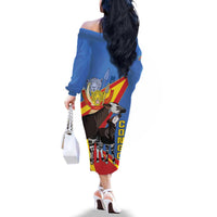 DR Congo Okapi Family Matching Off The Shoulder Long Sleeve Dress and Hawaiian Shirt With Coat Of Arms