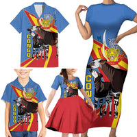 DR Congo Okapi Family Matching Short Sleeve Bodycon Dress and Hawaiian Shirt With Coat Of Arms