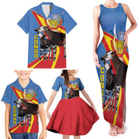 DR Congo Okapi Family Matching Tank Maxi Dress and Hawaiian Shirt With Coat Of Arms
