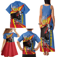 DR Congo Okapi Family Matching Tank Maxi Dress and Hawaiian Shirt With Coat Of Arms