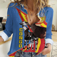 DR Congo Okapi Women Casual Shirt With Coat Of Arms