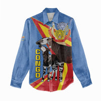 DR Congo Okapi Women Casual Shirt With Coat Of Arms