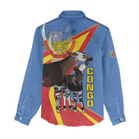 DR Congo Okapi Women Casual Shirt With Coat Of Arms
