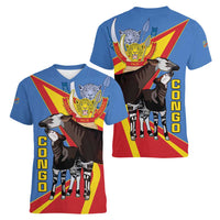 DR Congo Okapi Women V-Neck T-Shirt With Coat Of Arms