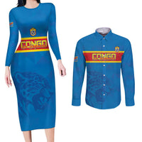 Custom DR Congo Football Couples Matching Long Sleeve Bodycon Dress and Long Sleeve Button Shirt Go Les Léopards