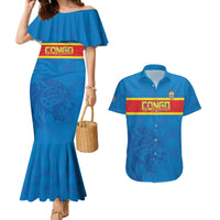 Custom DR Congo Football Couples Matching Mermaid Dress and Hawaiian Shirt Go Les Léopards
