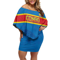 Custom DR Congo Football Family Matching Off Shoulder Short Dress and Hawaiian Shirt Go Les Léopards
