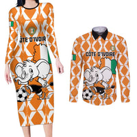 Custom Ivory Coast Football Couples Matching Long Sleeve Bodycon Dress and Long Sleeve Button Shirt Go Champions