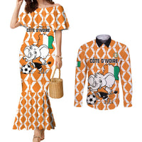 Custom Ivory Coast Football Couples Matching Mermaid Dress and Long Sleeve Button Shirt Go Champions