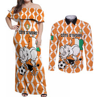 Custom Ivory Coast Football Couples Matching Off Shoulder Maxi Dress and Long Sleeve Button Shirt Go Champions
