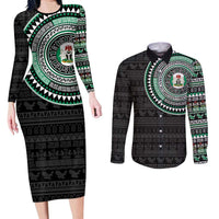 Nigeria Couples Matching Long Sleeve Bodycon Dress and Long Sleeve Button Shirt African Tribal Pattern