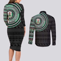 Nigeria Couples Matching Long Sleeve Bodycon Dress and Long Sleeve Button Shirt African Tribal Pattern