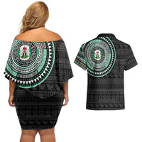 Nigeria Couples Matching Off Shoulder Short Dress and Hawaiian Shirt African Tribal Pattern
