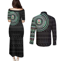 Nigeria Couples Matching Puletasi and Long Sleeve Button Shirt African Tribal Pattern