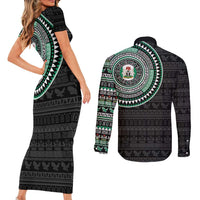 Nigeria Couples Matching Short Sleeve Bodycon Dress and Long Sleeve Button Shirt African Tribal Pattern