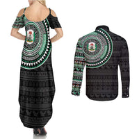 Nigeria Couples Matching Summer Maxi Dress and Long Sleeve Button Shirt African Tribal Pattern