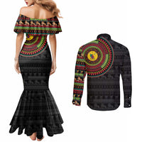 Cameroon Couples Matching Mermaid Dress and Long Sleeve Button Shirt African Tribal Pattern