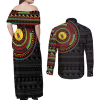 Cameroon Couples Matching Off Shoulder Maxi Dress and Long Sleeve Button Shirt African Tribal Pattern