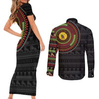 Cameroon Couples Matching Short Sleeve Bodycon Dress and Long Sleeve Button Shirt African Tribal Pattern