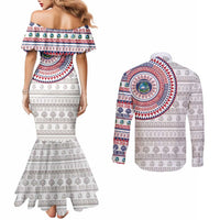 Liberia Couples Matching Mermaid Dress and Long Sleeve Button Shirt African Tribal Pattern