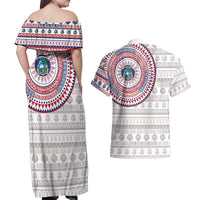 Liberia Couples Matching Off Shoulder Maxi Dress and Hawaiian Shirt African Tribal Pattern