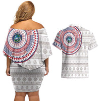 Liberia Couples Matching Off Shoulder Short Dress and Hawaiian Shirt African Tribal Pattern