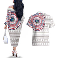 Liberia Couples Matching Off The Shoulder Long Sleeve Dress and Hawaiian Shirt African Tribal Pattern