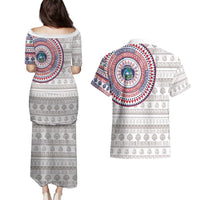 Liberia Couples Matching Puletasi and Hawaiian Shirt African Tribal Pattern