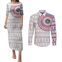 Liberia Couples Matching Puletasi and Long Sleeve Button Shirt African Tribal Pattern