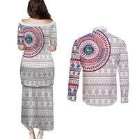 Liberia Couples Matching Puletasi and Long Sleeve Button Shirt African Tribal Pattern